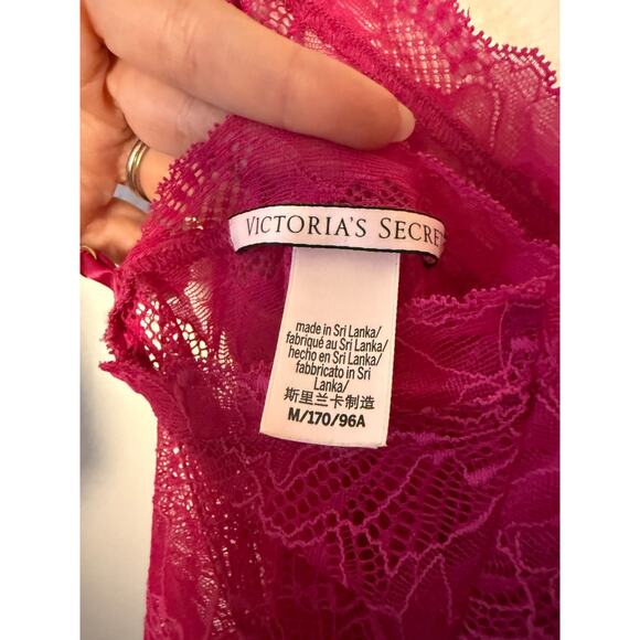 Victoria's Secret Hot Pink Lace Slip Medium Sheer Lingerie Y2K Valentine's - Picture 3 of 8